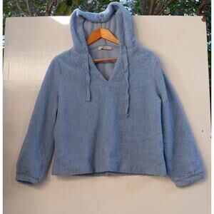 Women's Ann Taylor LOFT Baby Blue Pullover Sherpa Hoodie Sweatshirt Size Large